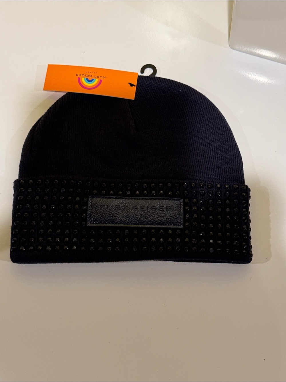 Kurt Geiger Navy Studded Cuff Beanie NWT.